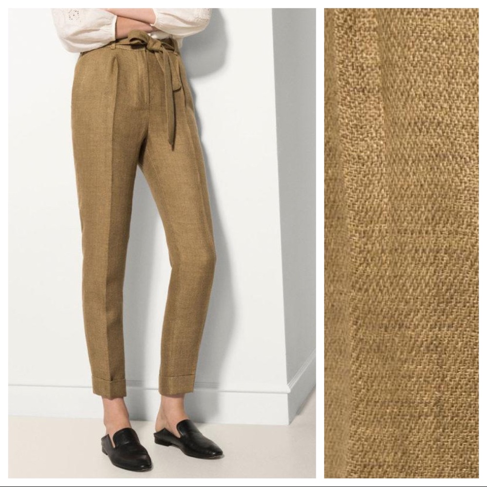 Massimo Dutti Tan Thick Linen Trousers